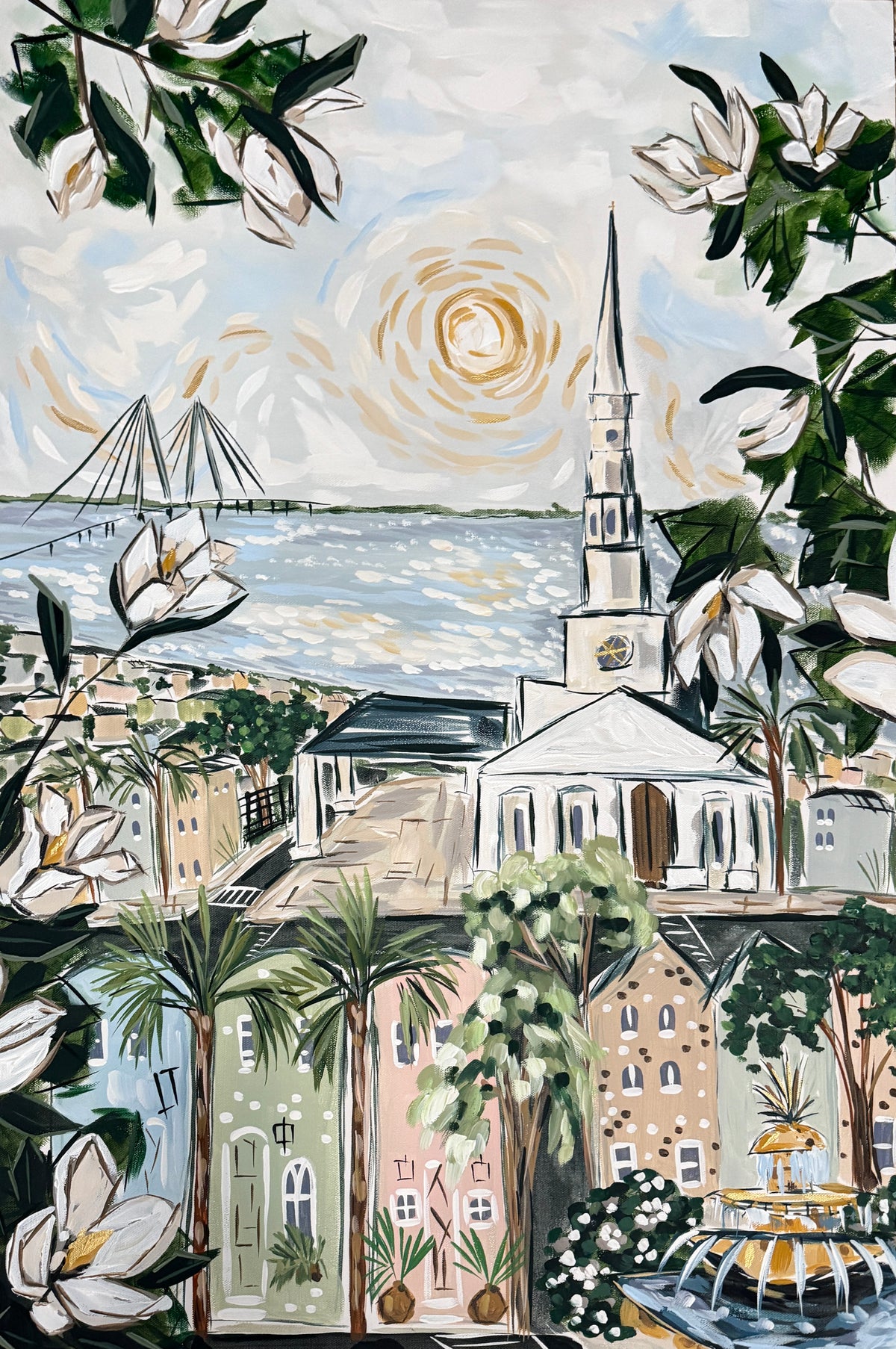 Magnolias and Rooftops:  Charleston Inspired Print