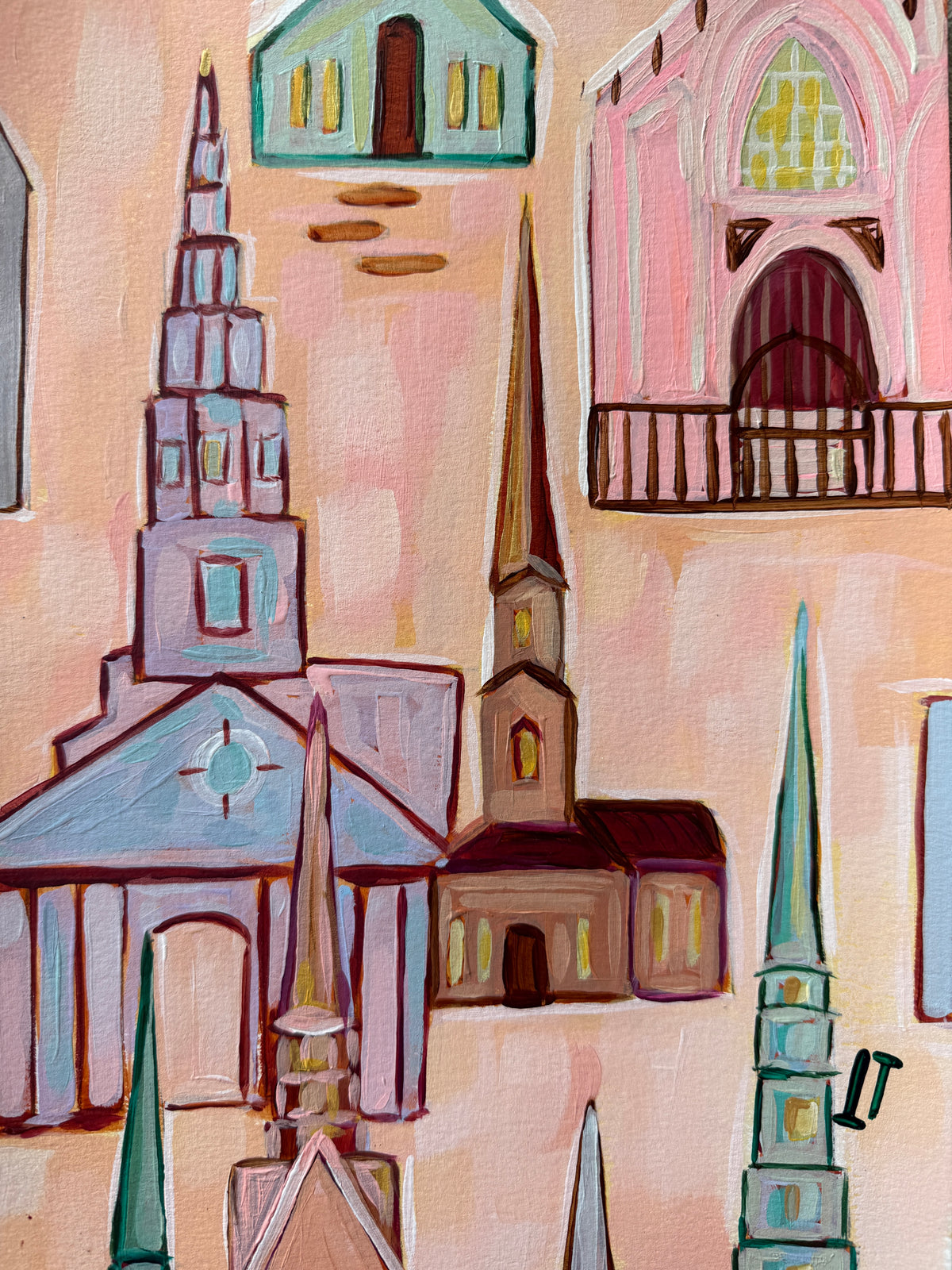 Churches Pattern in Pink:  Charleston Inspired Print