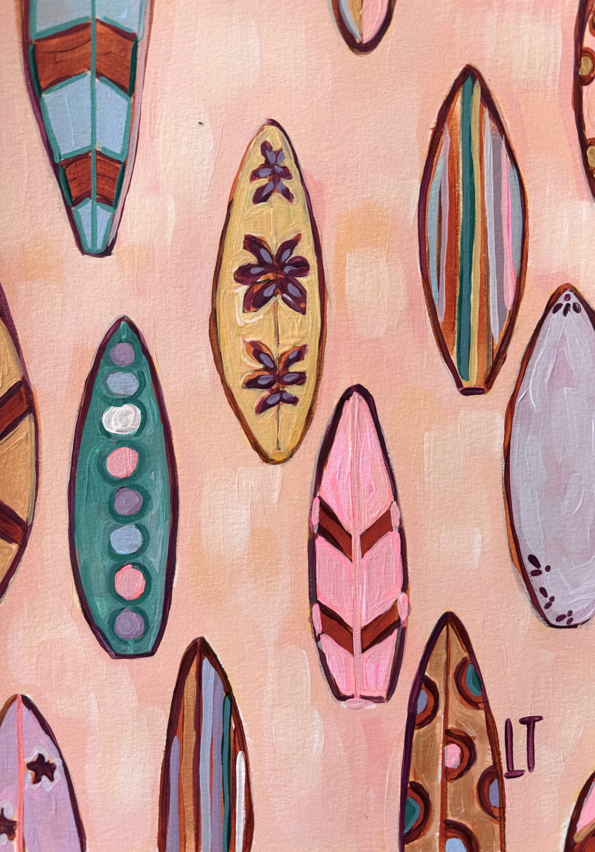 Surfboard Pattern in Pink:  Coastal Print