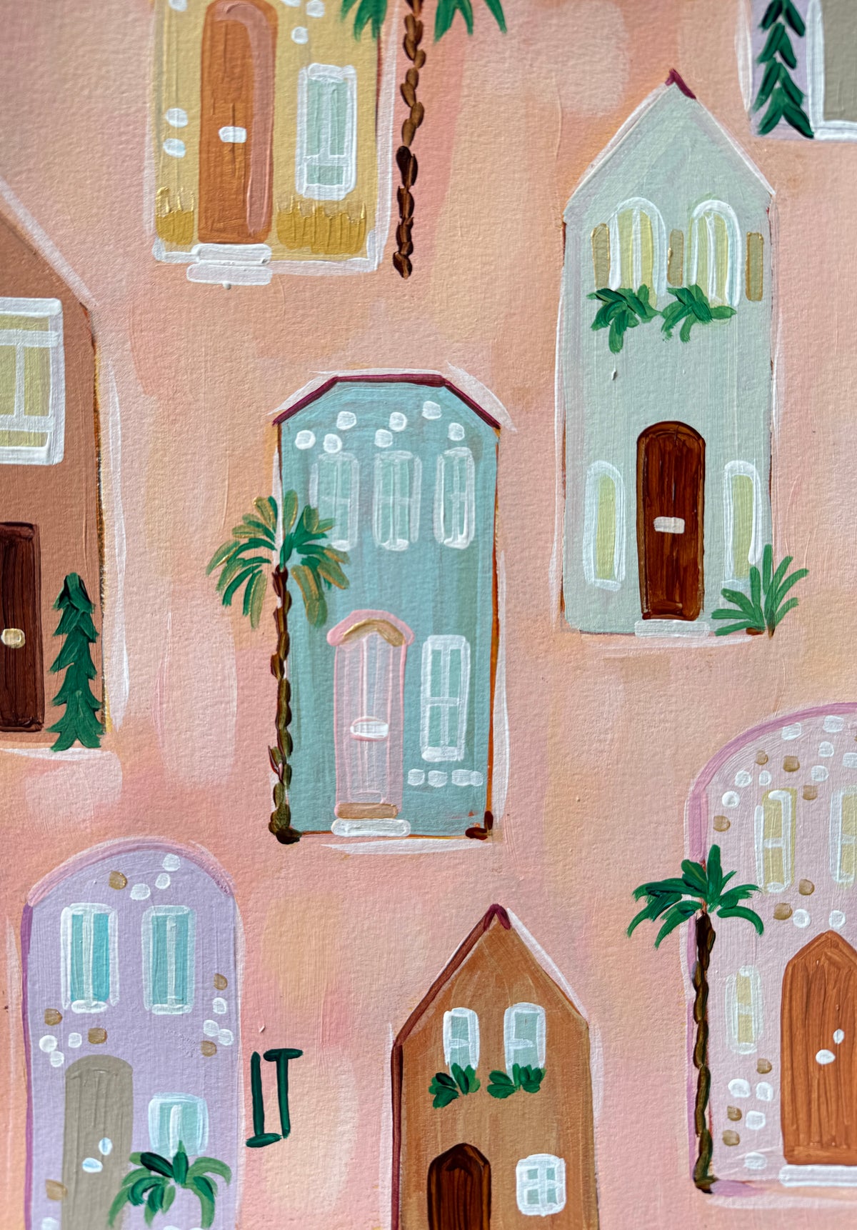Houses Pattern in Pink:  Charleston Inspired Print