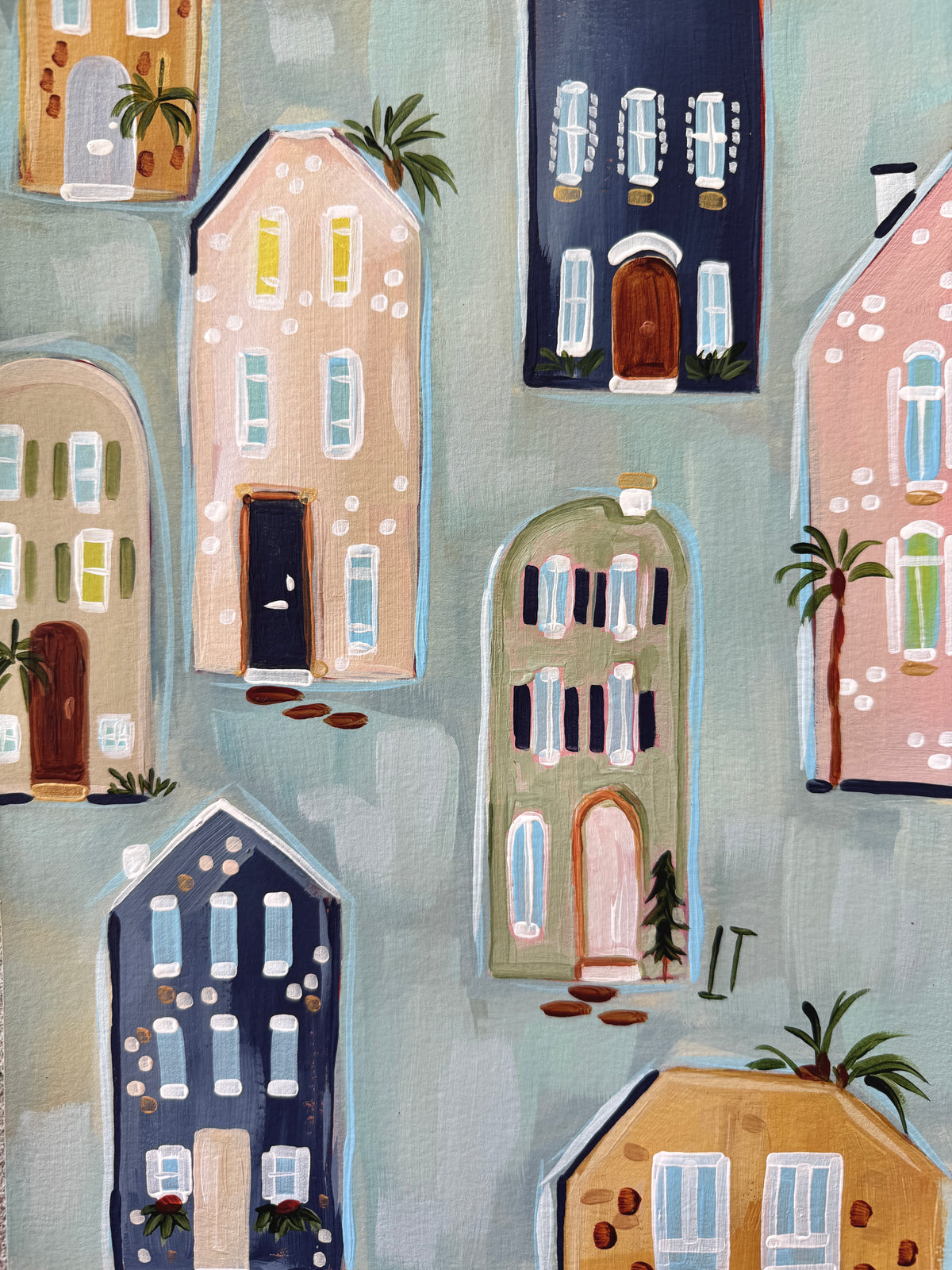 Houses Pattern in Blue:  Charleston Inspired Print